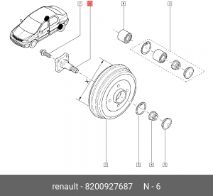 Ось ЛАДА X-Ray ступицы колеса заднего АвтоВАЗ 8200927687 RENAULT