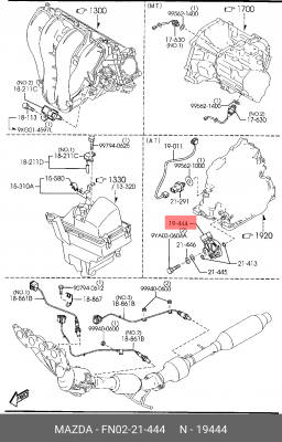 Датчик MAZDA 3,5,6 (03-) положения селектора АКПП OE FN02-21-444 MAZDA
