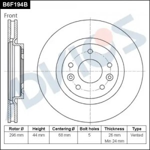 Диск тормозной пер. ADVICS B6F194B B6F194B ADVICS