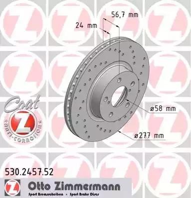 диск тормозной !Sport перед. 277x24/57-5x100 \ Subaru Legasy 89> /Impreza 92> /F 530245752 ZIMMERMANN