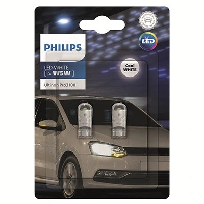 Лампа светодиодная 12V W5W T10W W2.1x9.5d 6500K (2шт.) Led White Ultinon Pro3100 11961CU31B2 PHILIPS