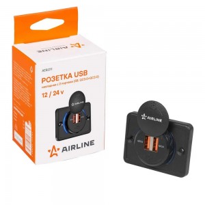 Розетка автомобильная "AIRLINE" (USB накладная 2 порта 5В, QC3.0+QC3.0) AEBJ211 AIRLINE