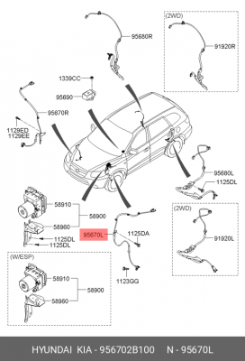 Датчик АБС HYUNDAI Santa Fe (07-) колеса переднего левого OE 956702B100 HYUNDAI KIA