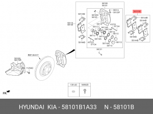 Колодки тормозные HYUNDAI G80 (16-) (R19) передние (4шт.) ОЕ 58101B1A33 HYUNDAI KIA
