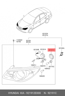 Крышка HYUNDAI Tucson,Santa Fe,Getz корпуса фары задняя OE 921912E000 HYUNDAI KIA