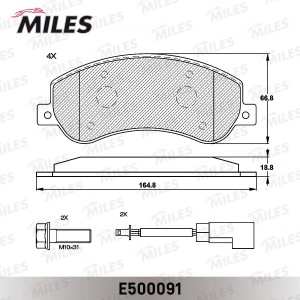 Колодки тормозные передние (с датчиком) (Смесь CERAMIC серия PRO) FORD TRANSIT 0 E500091 MILES