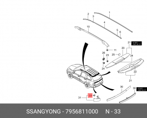 Клипса SSANGYONG Actyon (06-/10-),Kyron (05-),Actyon Sports (06-/12-) молдинга O 7956811000 SSANG YONG
