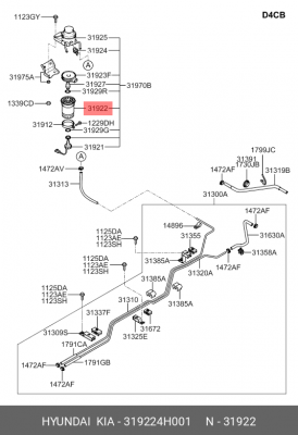 фильтр топливный!\ Hyundai D4DD/D4CB HD78/Porter 2 JHF 31922-4H001 HYUNDAI