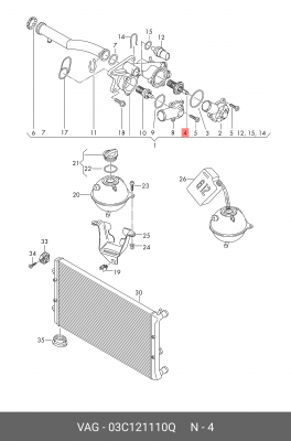 термостат!\ Audi A3/TT, VW Polo/Golf/Jetta/Passat, Skoda Fabia 1.4-2.0TSI/TFSI 0 03C 121 110 Q VAG