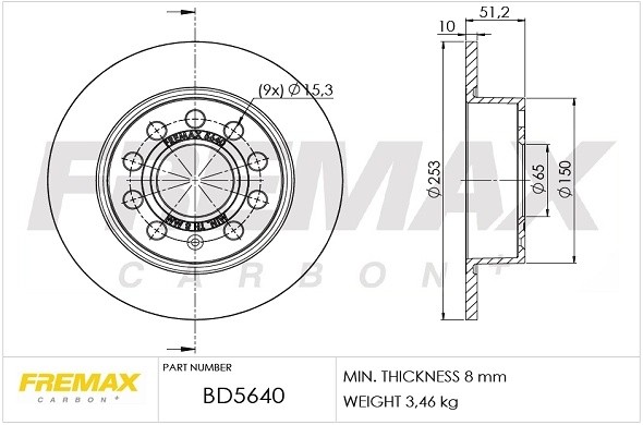 диск тормозной задний!\ Skoda Octavia (1Z3) 04-13/Octavia (5E3) 12-20/Yeti BD5640 FREMAX