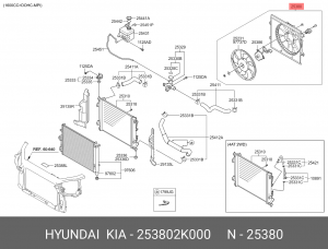 Вентилятор KIA Rio (08-) охлаждения электрический в сборе OE 253802K000 HYUNDAI KIA