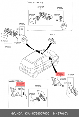 Крышка зеркала двери внутренняя правая Kia Picanto 2004-2011 8766007000 HYUNDAI KIA