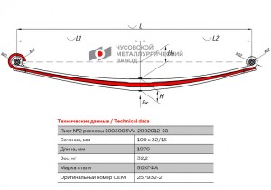 Лист рессоры VOLVO FH,FM передней №2 (3 листа) L=1976мм ЧМЗ 1003003VV2902102 OMK AUTO