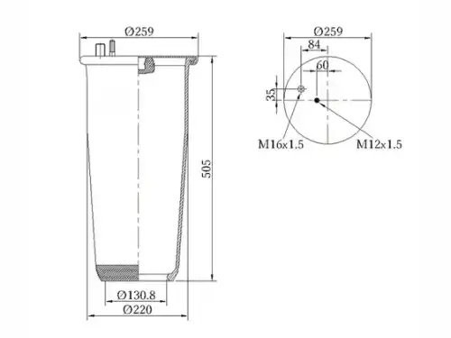Пневморессора Premium без стакана штуц. M16*1.5/шп. M12*1.5 MAN TGA — 3 года без 090030009 SONDER