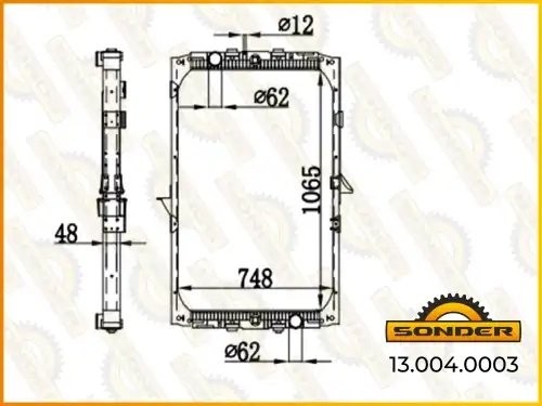 Радиатор DAF 95XF 380-530 HP 1065*740*40 (алюминий с рамкой) (Nissens 61417A) 130040003 SONDER