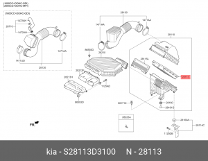 Фильтр воздушный ix35 / Tucson / Sportage (2018-) PL2 /дилерский оригинал, ввезе S28113D3100 HYUNDAI KIA