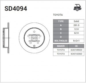 Диск тормозной Toyota RAV4 2.0/2.2D 06 SD4094 SD4094 SANGSIN