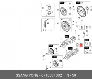 Вкладыши SSANGYONG Actyon (06-/10-),Kyron (05-) (D20/27) коренные d+0.00 (BLUE)  6710331302 SSANG YONG