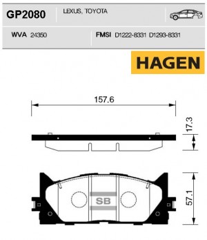 колодки дисковые передние! с антискр. пл. HAGEN\ Toyota Camry 2.4/3.5 V6 07> GP2080 HAGEN