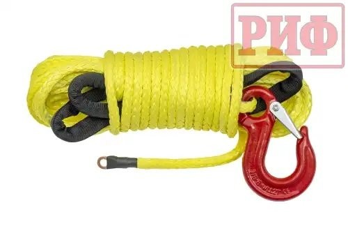 Трос для лебедок синтетический d=8.0мм 23м синтетический готовый с крюком РИФ ROPE8MM15M RIF