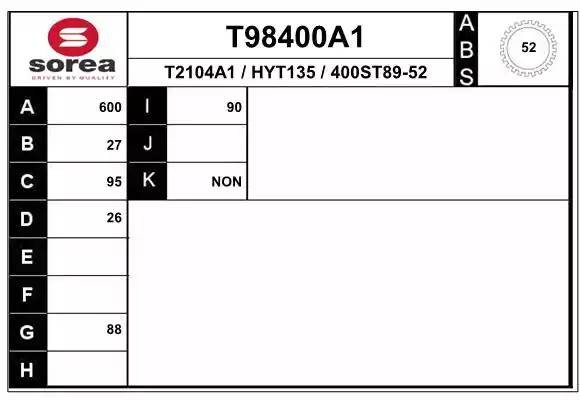 ШРУС наружный HYUNDAI Santa Fe (00-06) комплект EAI T98400A1 EAI