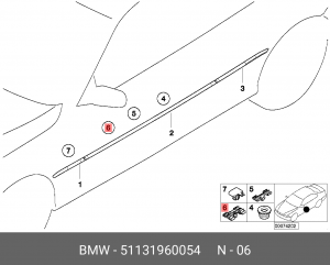 Клипса BMW 3 (E36,E46) крепления молдинга двери передней OE 51 13 1 960 054 BMW