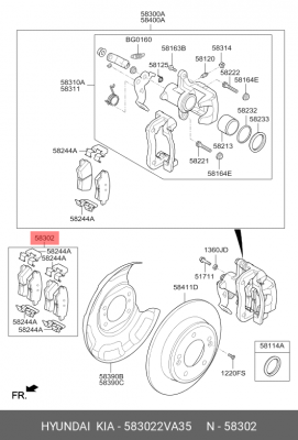 Колодки тормозные HYUNDAI Veloster (11-) задние (4шт.) OE 583022VA35 HYUNDAI KIA