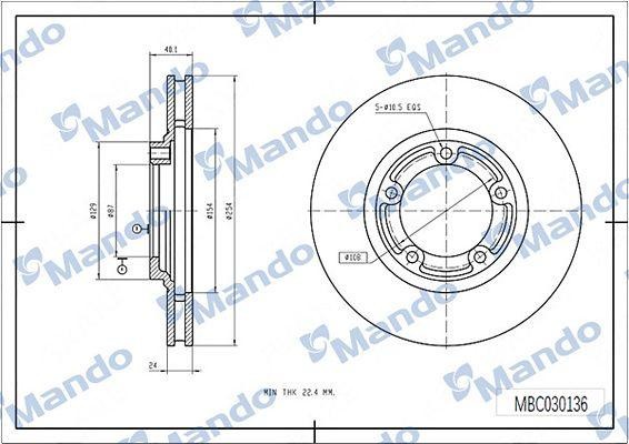 Диск тормозной HYUNDAI Starex H-1 (01-) передний (1шт.) MANDO MBC030137 MANDO