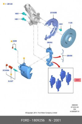 Колодки тормозные FORD Focus 2 MAZDA 3 VOLVO передние (4шт.) OE 1809256 FORD