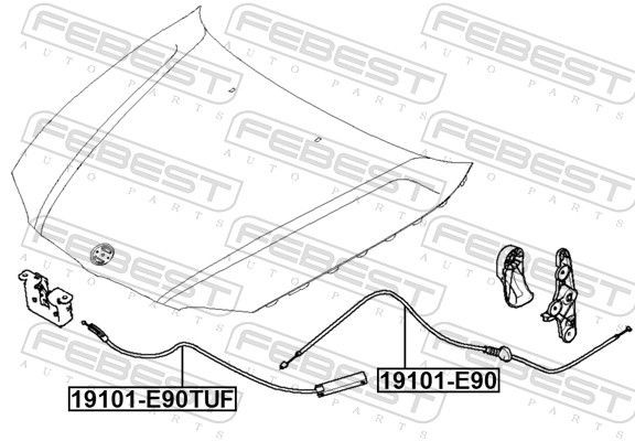 Тросик привода открывания замка капота BMW 3 E90 2004-2008 19101-E90 19101-E90 FEBEST