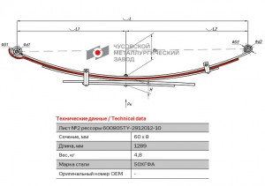 лист подкоренной задний! №2 60х8, L=1289\ Toyota 600805TY2912102 OMK AUTO