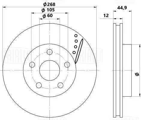 Диск торм. Chevrolet Cruze (09-)/Aveo T300 (11-) зад. d=268 R15 (перф/слот/окраш DF 2253S TRIALLI