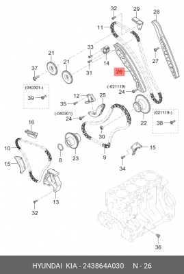 Успокоитель цепи ГРМ HYUNDAI Porter 2 дв.D4CB,H-1 (2.5) KIA Sorento (2.5) натяжи 24386-4A030 HYUNDAI KIA