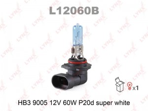 Лампа галогеновая HB3 9005 12V 60W P20D SUPE WHITE  L12060B L12060B LYNXAUTO
