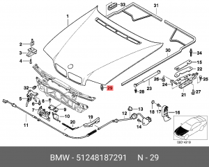 Отбойник BMW 3 (E36) капота OE 51 24 8 187 291 BMW