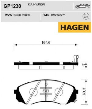 колодки дисковые передние! HAGEN\ KIA Carnival 2.7i V6/2.9CRDi 06> GP1238 HAGEN