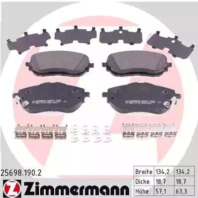 колодки дисковые !перед. 134x57x19 \ Toyota Corolla/Auris 1.3-1.8/1.4D 12> 25698.190.2 ZIMMERMANN