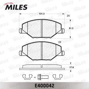 Колодки тормозные передние (без датчика) (Смесь Low-Metallic) (VW POLO (RUS) 11- E400042 MILES