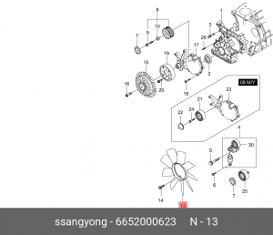 Крыльчатка SSANGYONG Actyon (06-),Kyron (05-),Actyon Sports (06-) (D20/27) венти 6652000623 SSANG YONG