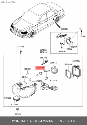 Лампа ближнего света 18647-55007L 1864755007L HYUNDAI KIA