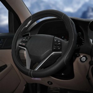 Оплетка на руль, искусст. кожа, рельефная, черная, бел. прошивка, 38 см/М (AWS-L AWS-LI-18M AIRLINE