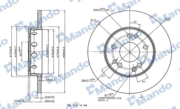 Диск тормозной MERCEDES E (W124) передний (1шт.) MANDO MBC035102 MANDO