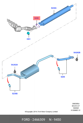 прокладка глушителя!\ Ford Focus 1.6TDCi, Mazda 3, Nissan X-Trail 01> 2466309 FORD