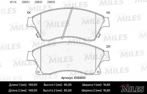 Колодки тормозные передние (Смесь CERAMIC серия PRO) CHEVROLET CRUZE/OPEL ASTRA  E500013 MILES