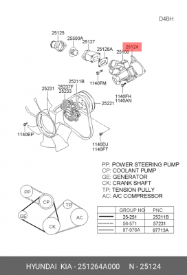 Прокладка HYUNDAI Porter 2,Starex H-1 (04-) дв.D4CB насоса водяного OE 251264A000 HYUNDAI KIA