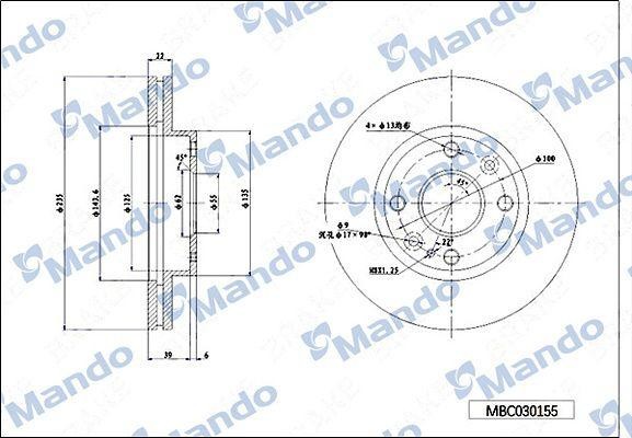 Диск тормозной HYUNDAI Starex H-1 (98-) передний (1шт.) MANDO MBC030156 MANDO