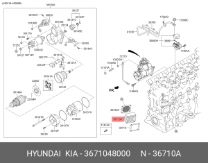 Подогреватель воздуха HYUNDAI HD65,78 дв.D4GA на впускном коллекторе OE 3671048000 HYUNDAI KIA