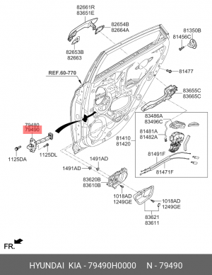 Ограничитель двери KIA Rio (15-17) задней правой OE 79490H0000 HYUNDAI KIA