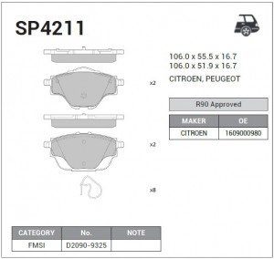 Колодки задние CITROEN C4 PICASSO II SP4211 SP4211 SANGSIN