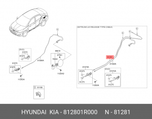 Трос HYUNDAI Solaris (10-) крышки багажника OE 812801R000 HYUNDAI KIA